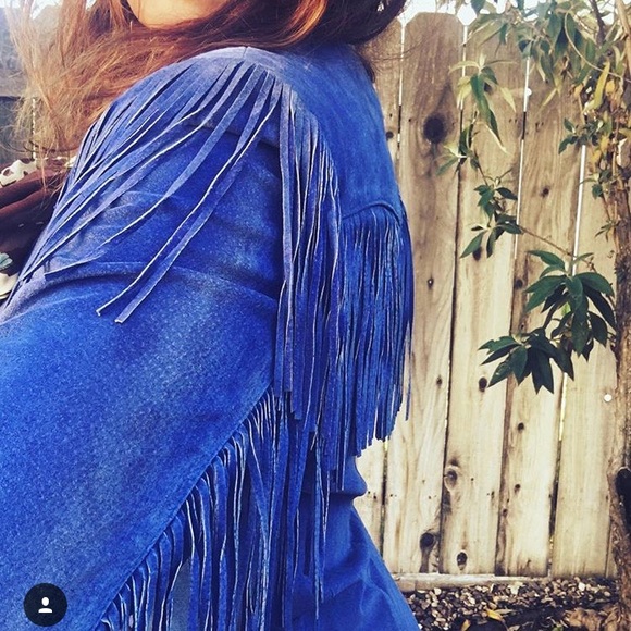 blue suede fringe jacket